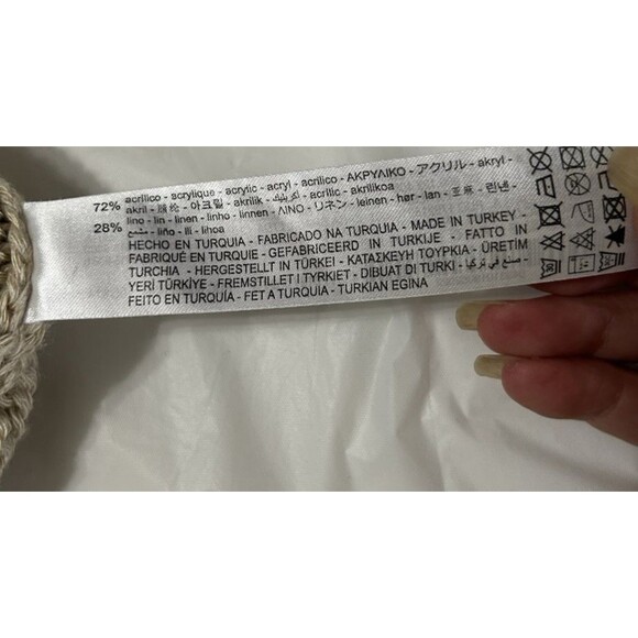 Zara Pom Pom Cropped Beige Linen Blend Open Knit Oversized Sweater Size S - Picture 10 of 10